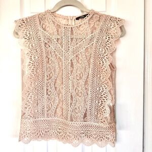 Zara - Nude Colored- Lace- Sleeveless - Zipper Back Top - NWT- XS -